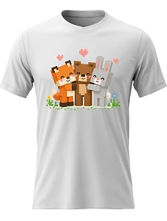 Pánske bavlnené tričko s potlačou - PIXEL ANIMALS - biele