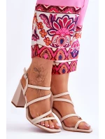 Skórzane Sandały Na Słupku Beżowe Florentina