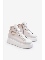 Trampki Damskie Wysokie Na Suwak Lemar Białe Katerin