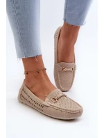 Mokasyny Damskie Ażurowe Z Ozdobą Beżowe Kaydance
