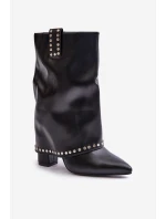 Ocieplane Botki Z Wywiniętą Cholewką Na Słupku Czarne Tamalis