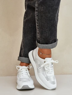 Skórzane Buty Sportowe Sneakersy Damskie S.Barski LR51-551 Białe