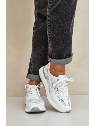 Skórzane Buty Sportowe Sneakersy Damskie S.Barski LR51-551 Białe
