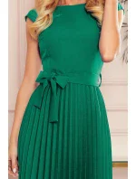 LILA - Plisované dámske šaty v fľaškovo zelenej farbe s krátkymi rukávmi 311-3
