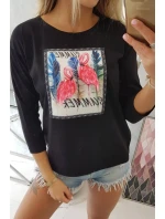 Blúzka s 3D grafikou plameniaka čierna