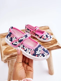 Dziecięce Baleriny W Kwiatuszki Granatowo-Różowe Noah