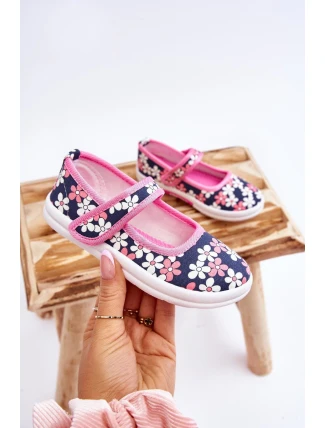 Dziecięce Baleriny W Kwiatuszki Granatowo-Różowe Noah