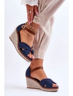 Sandały Damskie Na Koturnie Granatowe Daphne