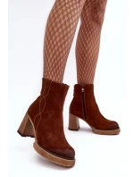 Zamszowe Botki Damskie Na Słupku Brązowe Lemar Remilda