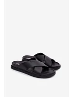 Big Star Pánske kožené papuče TT174217 Black