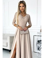Dámske čipkované šaty 309-10 AMBER beige - Numoco