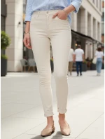 Dámske skinny džínsy s vysokým pásom ecru FashionStreet UY2864
