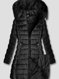 Čierna prešívaná dámska prechodná bunda s kapucňou (YP-22076-1)