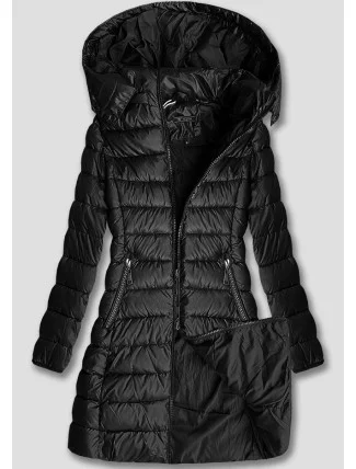 Čierna prešívaná dámska prechodná bunda s kapucňou (YP-22076-1) Čierna prešívaná dámska prechodná bunda s kapucňou (YP-22076-1)