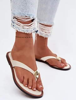 Dámske ploché žabky so zlatými detailmi Light beige Tella