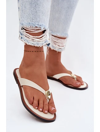 Dámske ploché žabky so zlatými detailmi Light beige Tella