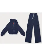 Tmavomodrý casual komplet s nohavicami typu cargo (AMG-338A)