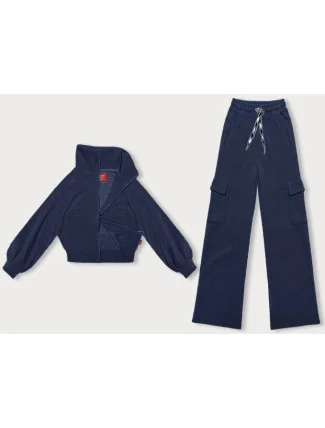 Tmavomodrý casual komplet s nohavicami typu cargo (AMG-338A)