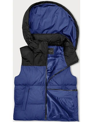 Dámska krátka vesta s kapucňou j.style dark blue-black (16M9112-184)