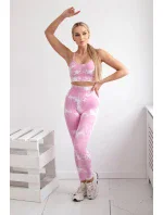 Fitness set top + legíny push up svetlo ružová + ecru