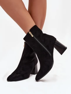 Botki Damskie Z Eko Zamszu Na Słupku Zamek Czarne Zelita