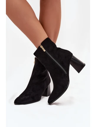 Botki Damskie Z Eko Zamszu Na Słupku Zamek Czarne Zelita