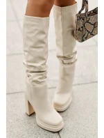 Wsuwane Kozaki Na Słupku I Platformie Z Marszczeniem Ocieplane Jasnobeżowe Beridra