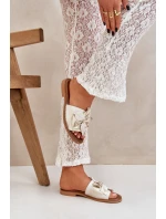 Klapki Z Ozdobą Skóra Naturalna Zazoo 3667 Złoty Przecierany