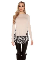 Dámsky sveter tunika 2v1 6544 Tmavomodrá s ecru - Koucla Dámsky sveter tunika 2v1 6544 Tmavomodrá s ecru - Koucla