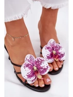 Klapki Damskie Na Szpilce Ze Sztucznym Kwiatem Czarne Reyi