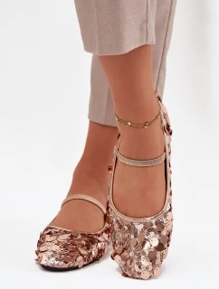 Baleríny Ozdobené Flitry Růžové Šampaňské Terlina