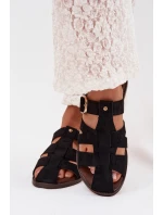 Dámské ploché nazouváky s pásky a zlatým přezkou Černé Elzora