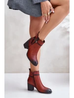 Botki Damskie Na Obcasie Słupku Ocieplane Z Paskiem Brązowe Zinithia