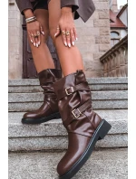 Marszczone Kozaki Damskie Do Połowy Łyski Z Paskami I Klamrami Brązowe Halvessa