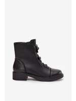 Skórzane Botki Damskie Z Ozdobnymi Kwiatkami Ocieplane Czarne Belverine