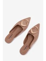 Dámské nazouváky Mule s ozdobným zlatým detailem tmavě béžové Galvella