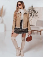 Dámska kožená bunda s ovčou kožušinou SHEREB khaki FashionStreet TY4757