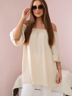 Španielska blúzka s volánikmi na rukáve béžová
