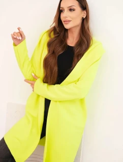 Dámska bavlnená bunda s kapucňou a predĺženou prednou časťou v neónovej žltej farbe