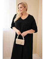 Dámske plus size šaty z bavlneného mušelínu s výstrihom do V čierne