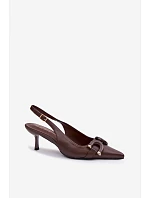 Dámske sandále na podpätku s ozdobným detailom Chocolate Brienne Dámske sandále na podpätku s ozdobným detailom Chocolate Brienne