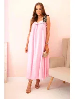 Dámske šaty bez ramienok s leopardou potlačou candy pink Dámske šaty bez ramienok s leopardou potlačou candy pink
