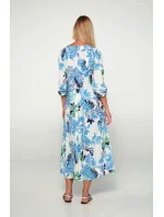 Dámske šaty 20417 Ecru s modrou a zelenou potlačou - Vamp Dámske šaty 20417 Ecru s modrou a zelenou potlačou - Vamp