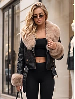 Dámska zimná kožená bunda s kožušinou, čierna, FashionStreet TY5981 Dámska zimná kožená bunda s kožušinou, čierna, FashionStreet TY5981