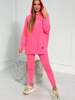 Sada s mikinou s kapucňou ružová neónová