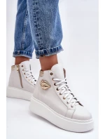 Trampki Damskie Wysokie Na Suwak Lemar Białe Katerin