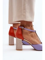 Skórzane Sandały Na Słupku Laura Messi 2759 Fioletowe