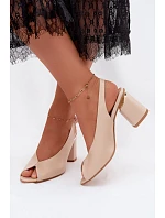 Elegantné dámske sandále na podpätku Zazoo 1085 beige