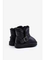 Dziecięce Eko Skórzane Śniegowce Z Paskiem Czarne Orinor