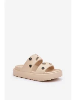 Piankowe Klapki Damskie Z Przypinkami Beżowe Ravanala